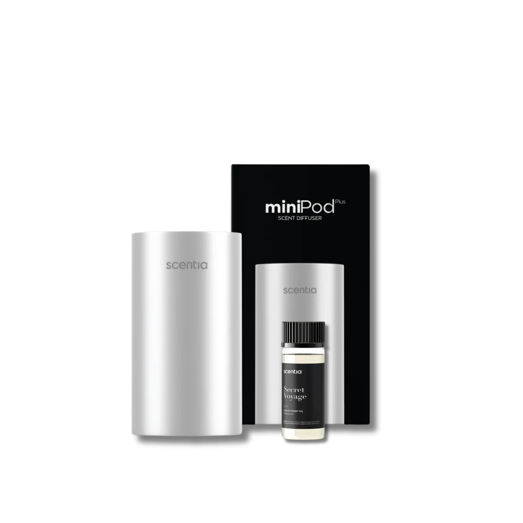 scentia silver minipod scent diffuser with secret voyage fragrance