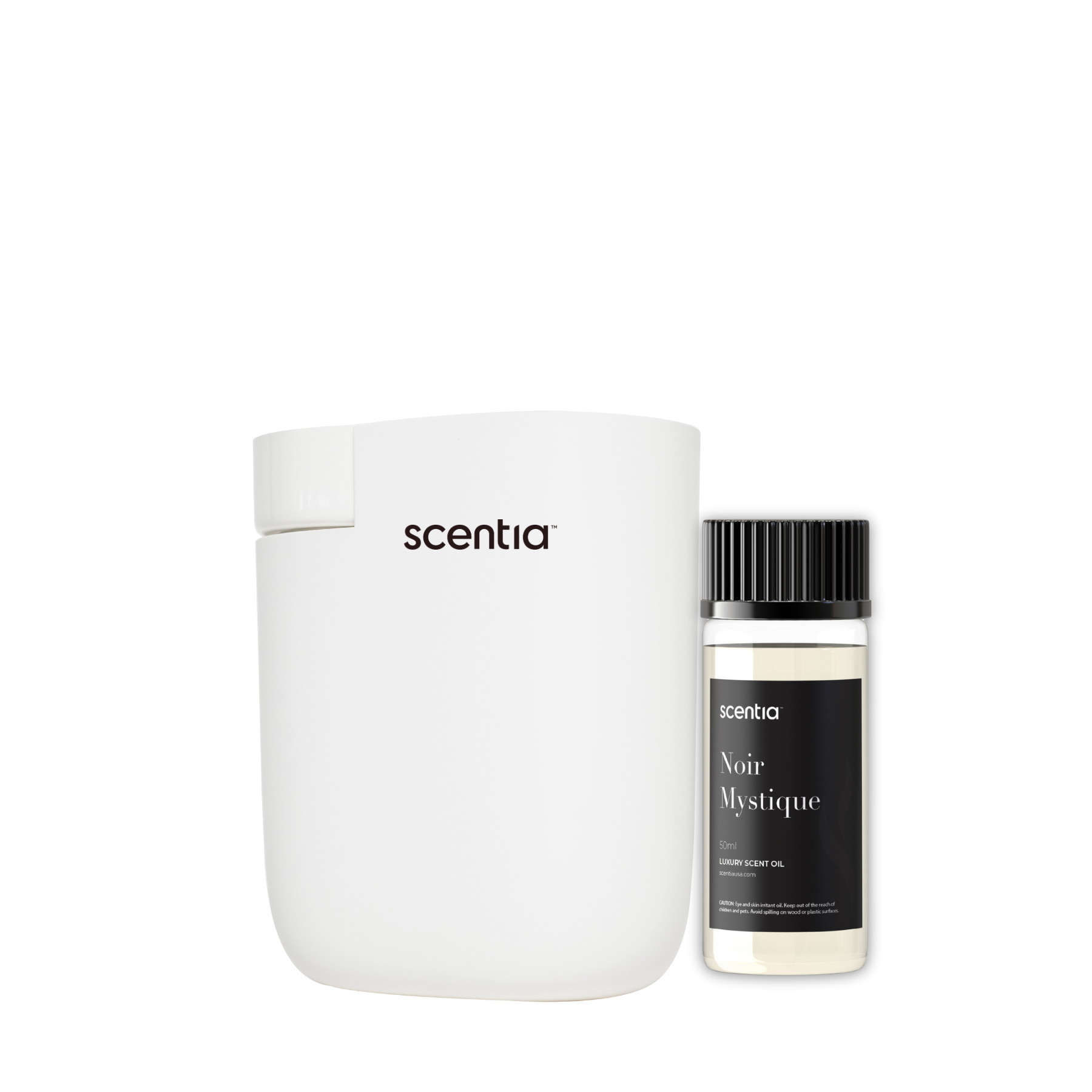 scentia pod white diffuser with noir mystique oil