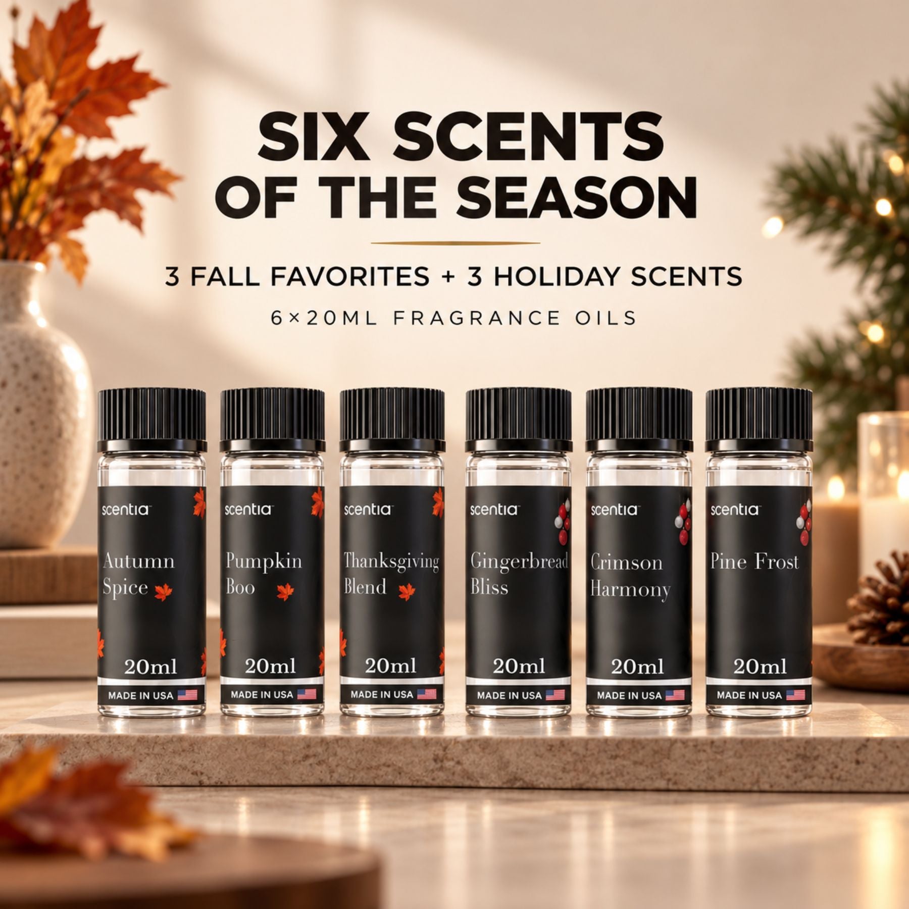 Six Scents of the Season: 3 Fall Favorites + 3 Holiday Scents (6×20ml)