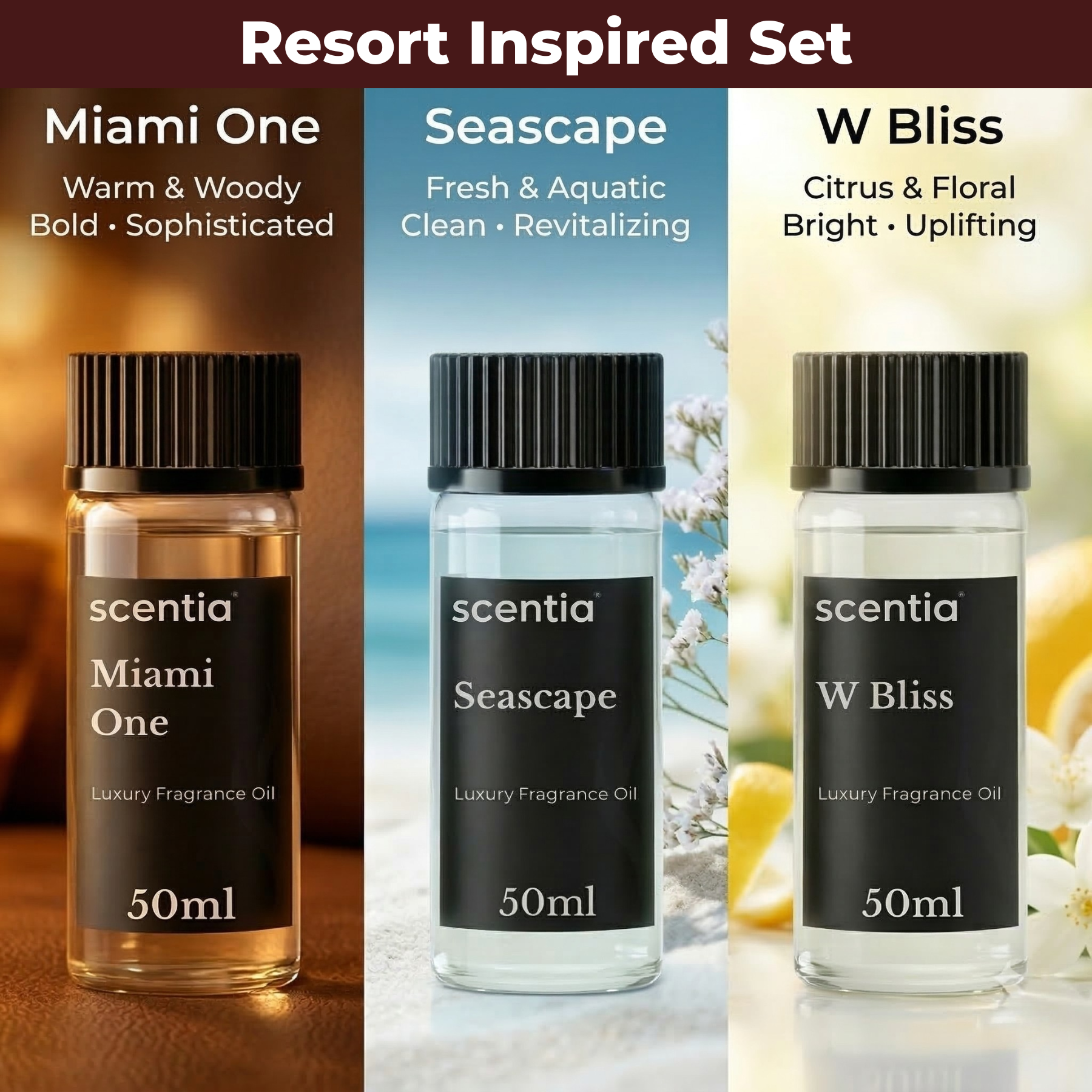 Luxury Fragrance Oil Discovery Set (3x50ml) – Floral, Resort & Spa Scents