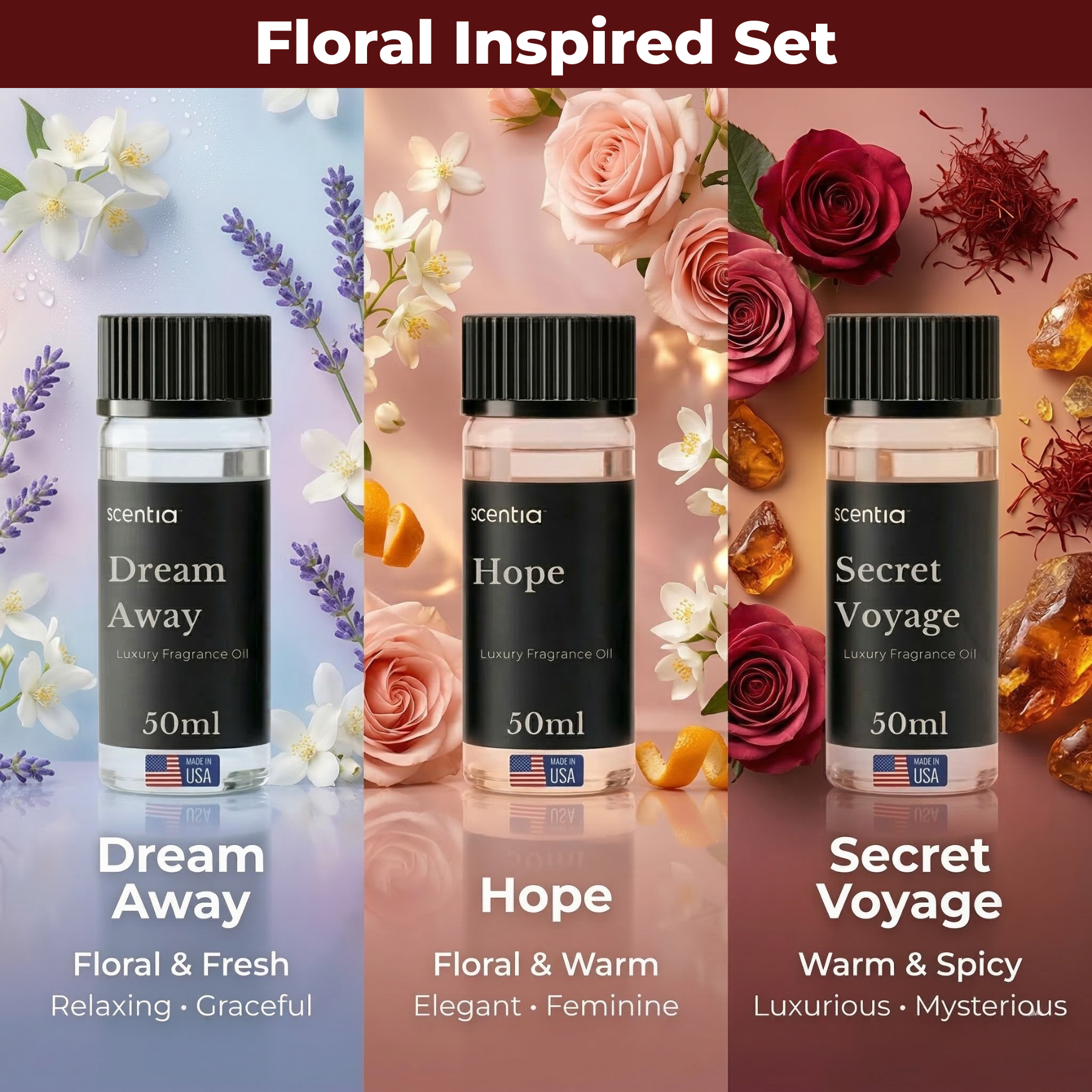 Luxury Fragrance Oil Discovery Set (3x50ml) – Floral, Resort & Spa Scents
